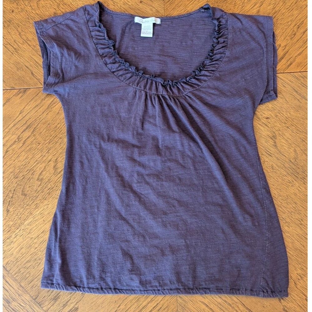 Y2K Charlotte Russe Plum Purple Ruffle Scoop Neck Top Cap Sleeve Size M